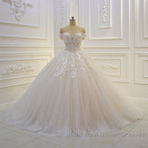 Long Off the Shoulder Sweetheart Ball Gown Sequin Appliques Lace Wedding Dresses